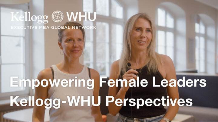 Bild zeigt zwei Frau und den Schriftzug:"Empowering Female Leaders Kellogg-WHU Perspectives"